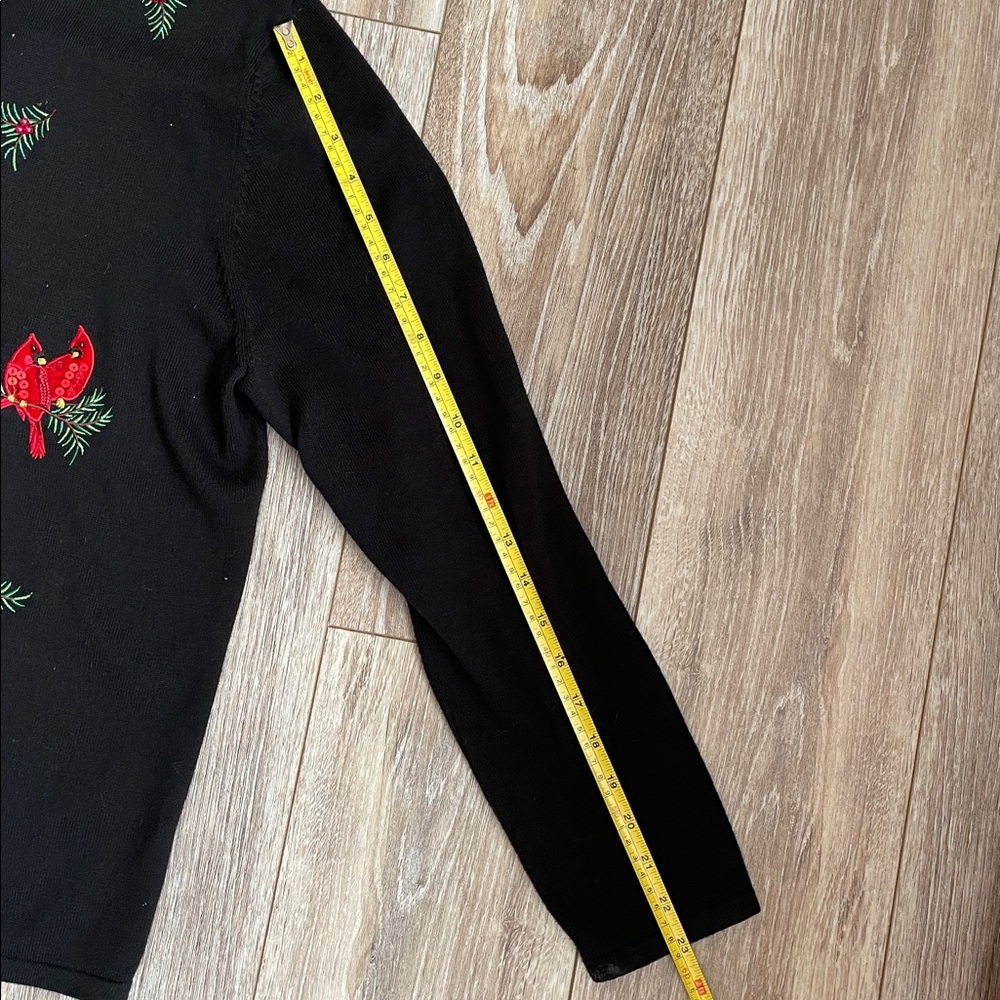 Croft & Barrow Black Jersey Knit Cardigan XL Red Velvet Embroidered Cardinals - Picture 6 of 11
